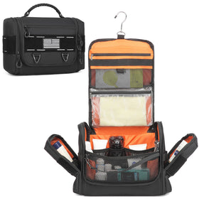 BISKLNDN tactical toiletry bag with a 360° hook for easy hanging in bathrooms.