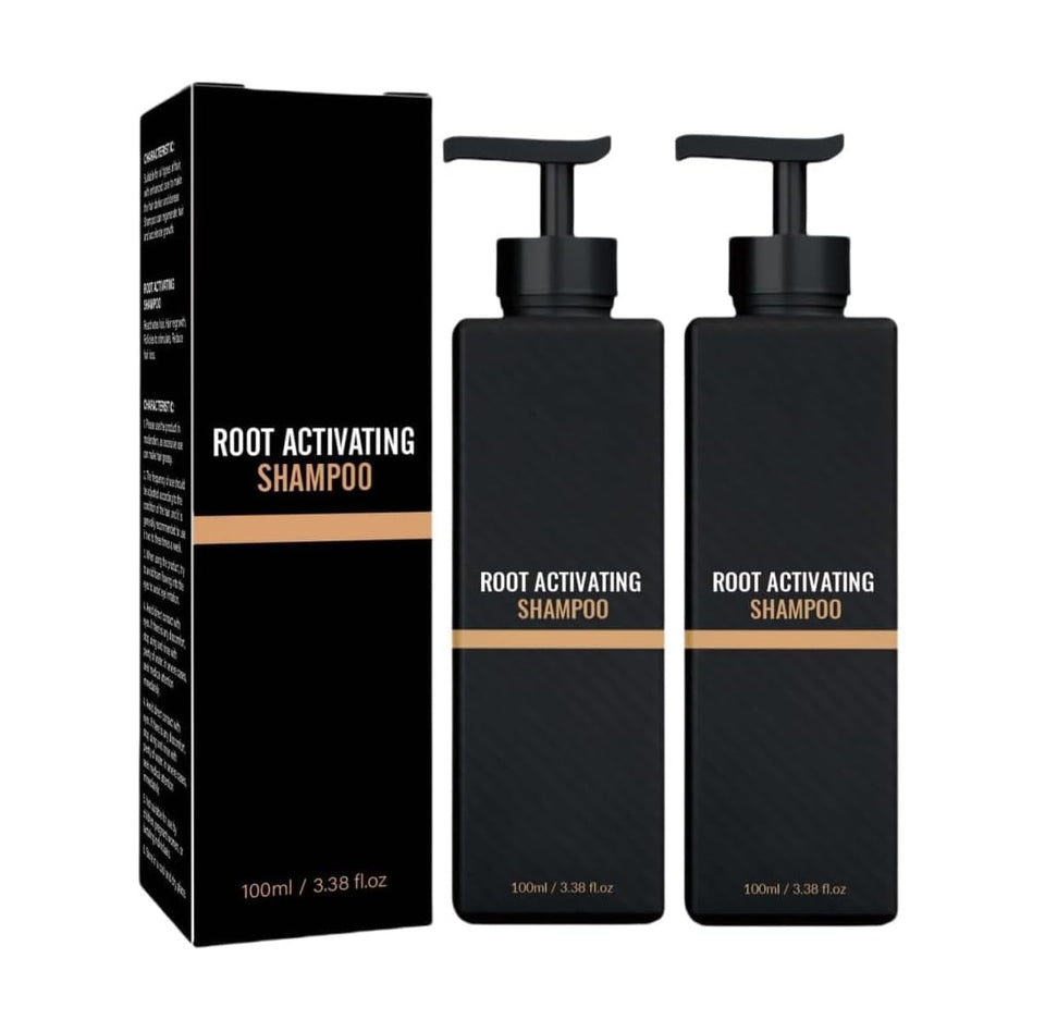 Biuhorey Root Activator Shampoo bottle closeup showcasing a natural formula for healthier hair.