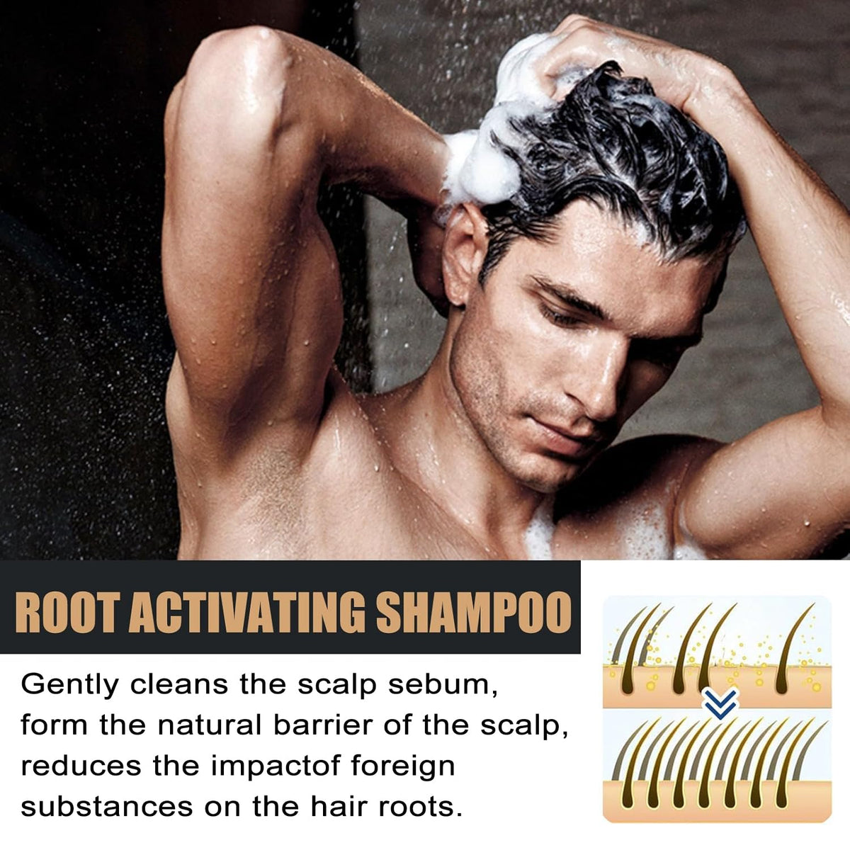 Biuhorey Root Activator Shampoo lather on hair demonstrates cleansing action and scalp care.