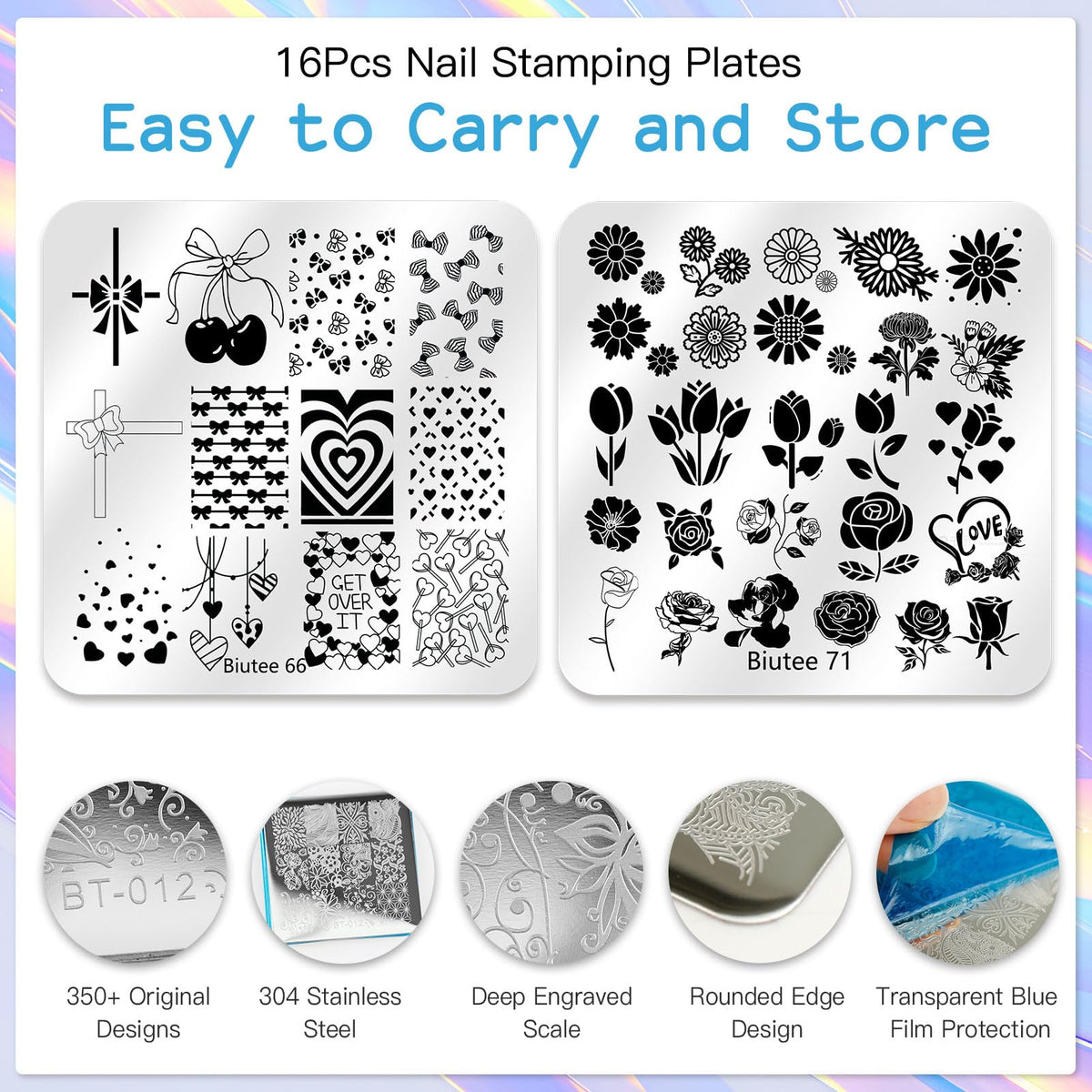 Biutee color-palette-stamps vibrant shades ideal for layered nail art.