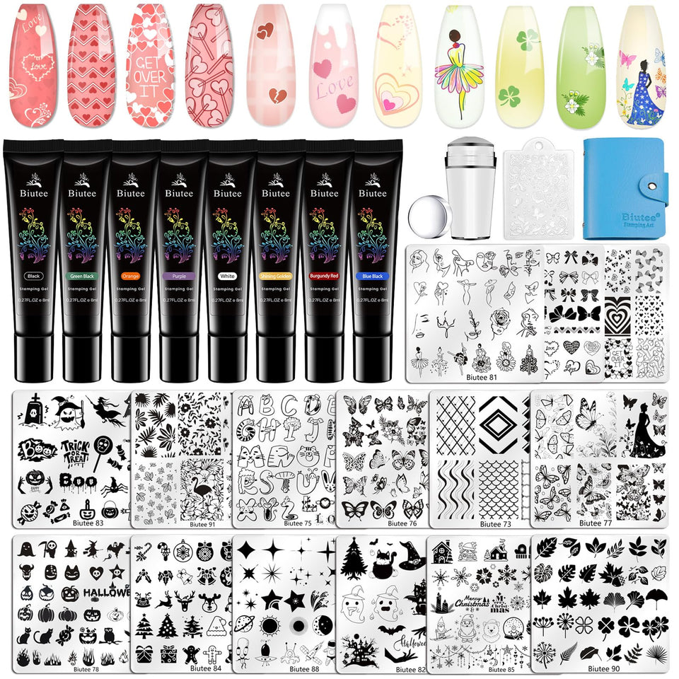 Biutee nail stamping kit plates set with clear transfers