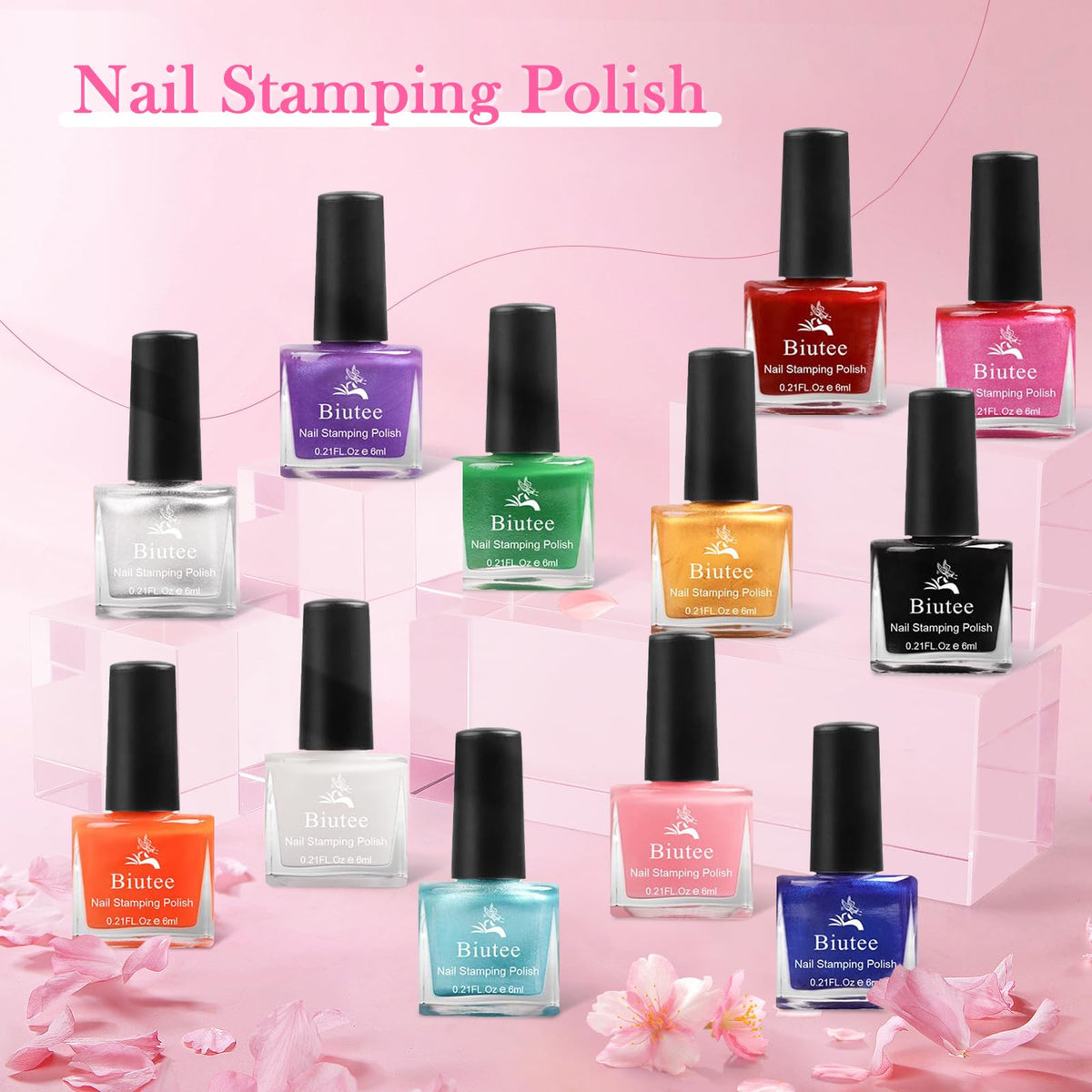 Biutee Nail Stamping Polish black and white swatches for crisp, high-contrast lines.