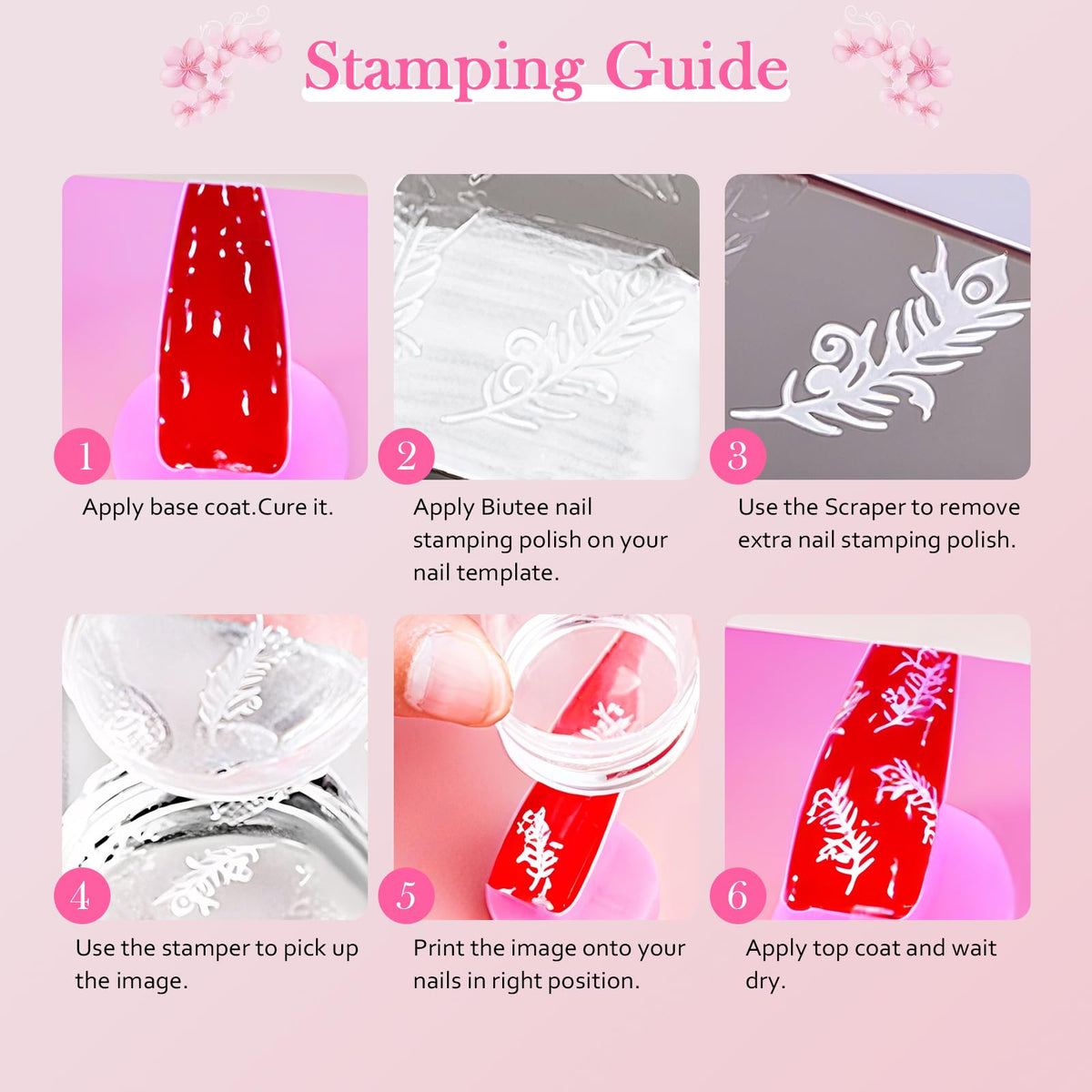 Biutee stamping polish works with stamping plates for clean designs.