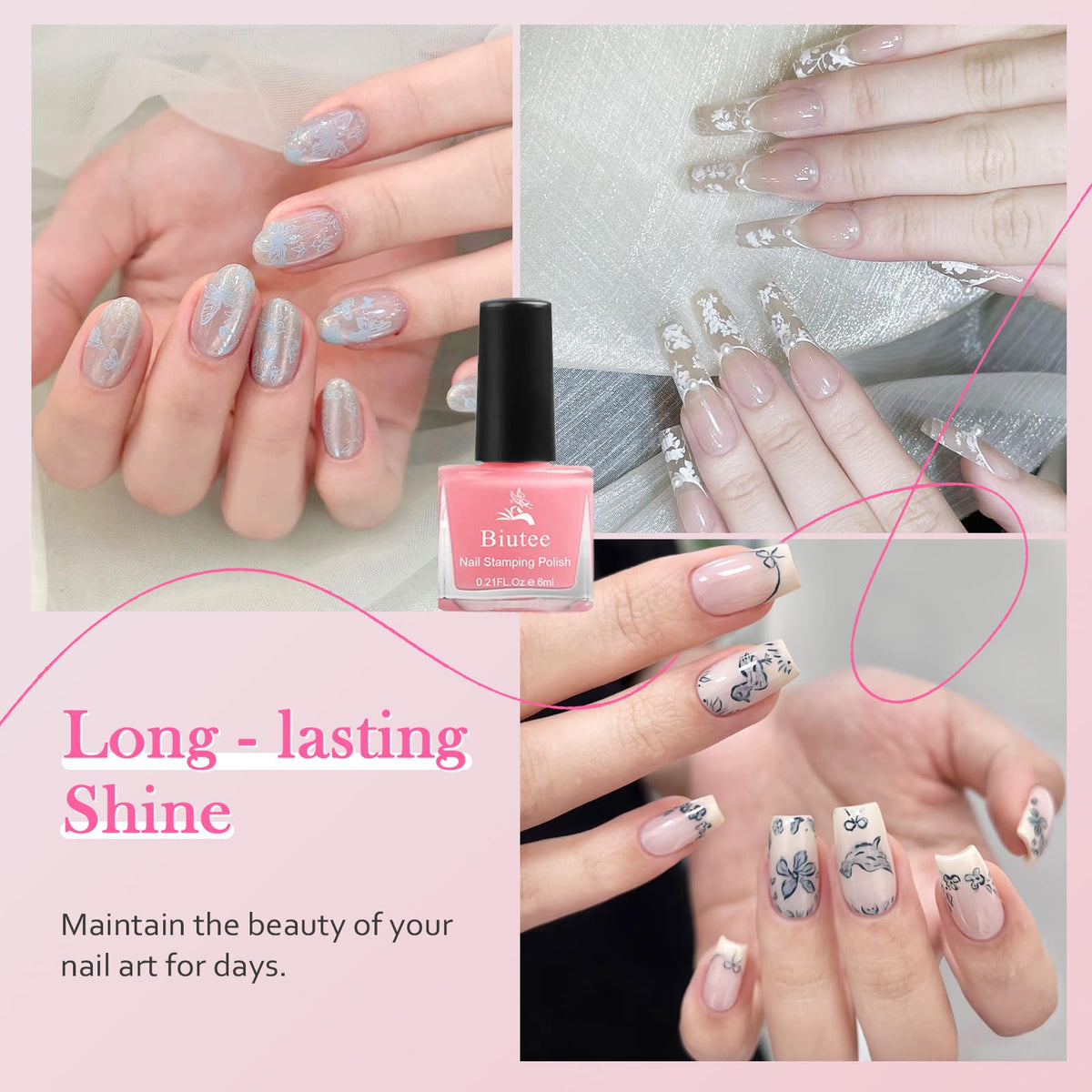 Biutee Nail Stamping Polish red, green, and pink shades for festive looks.
