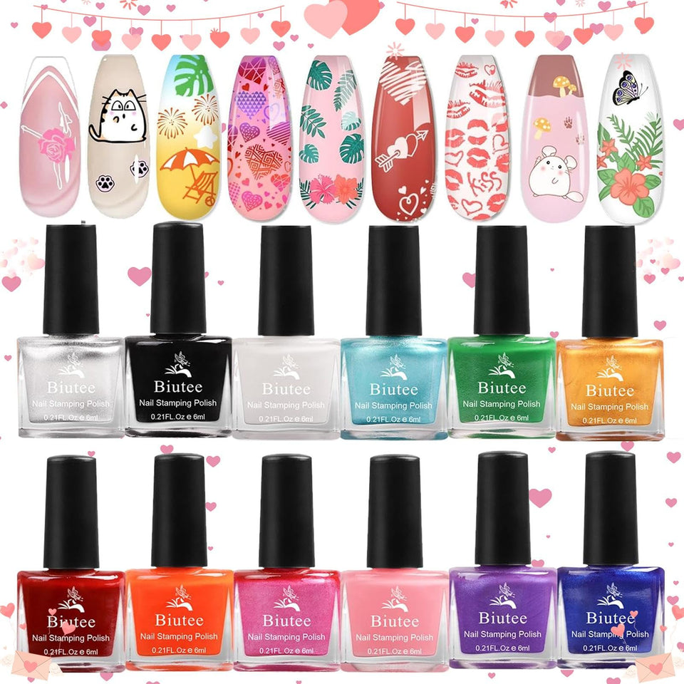Biutee Nail Stamping Polish twelve-color collection for versatile designs.