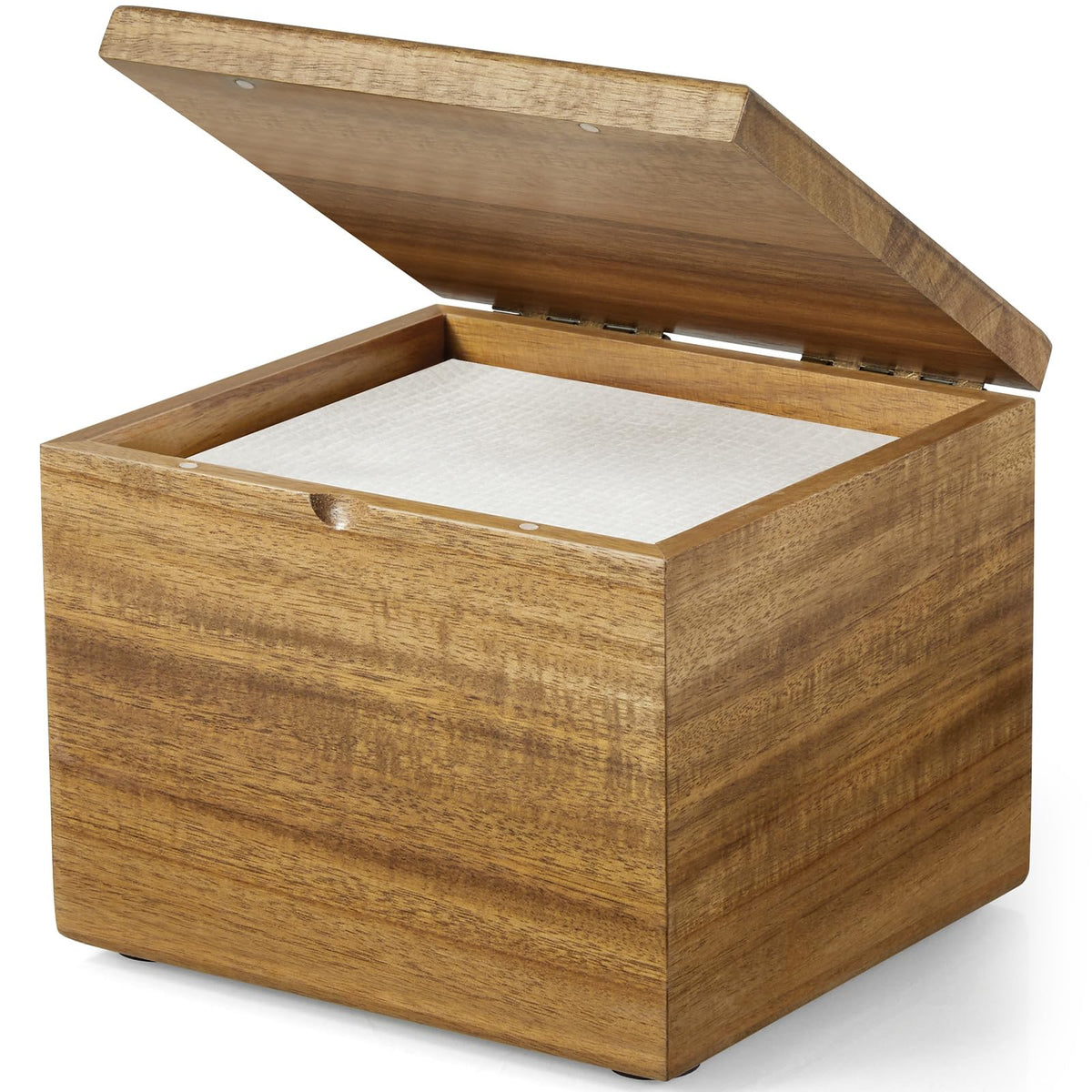Bivvclaz Acacia wood face towel holder with lid for neat bathroom organization.
