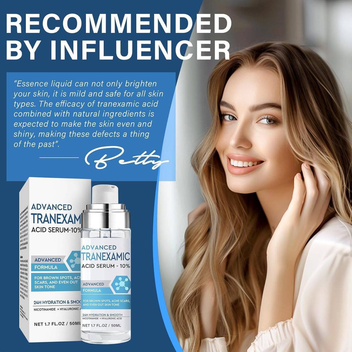 Bizzico Tranexamic Acid Serum packaging box and bottle presentation