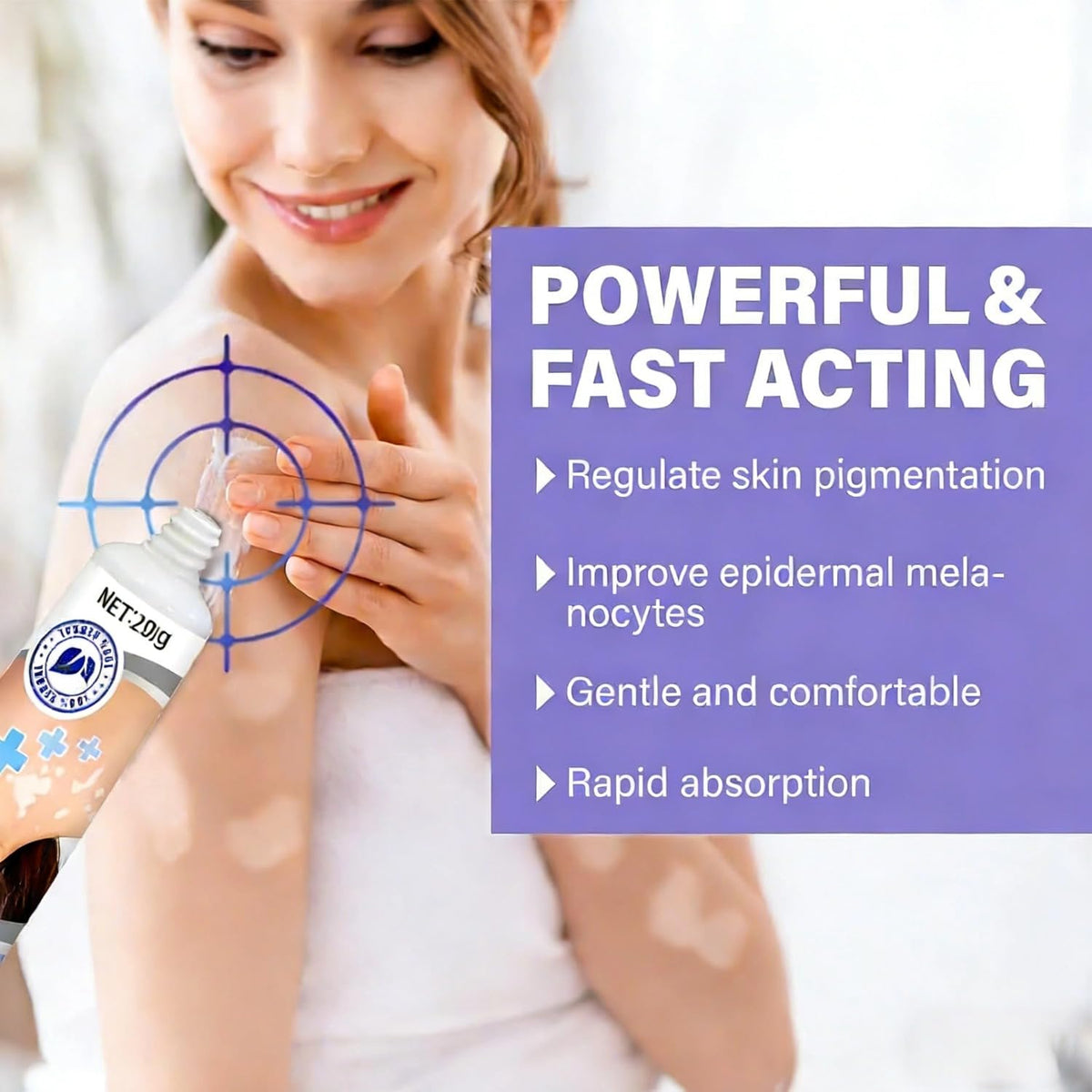 Bizzico Vitiligo Cream application on skin demonstrates gentle, non-greasy hydration.