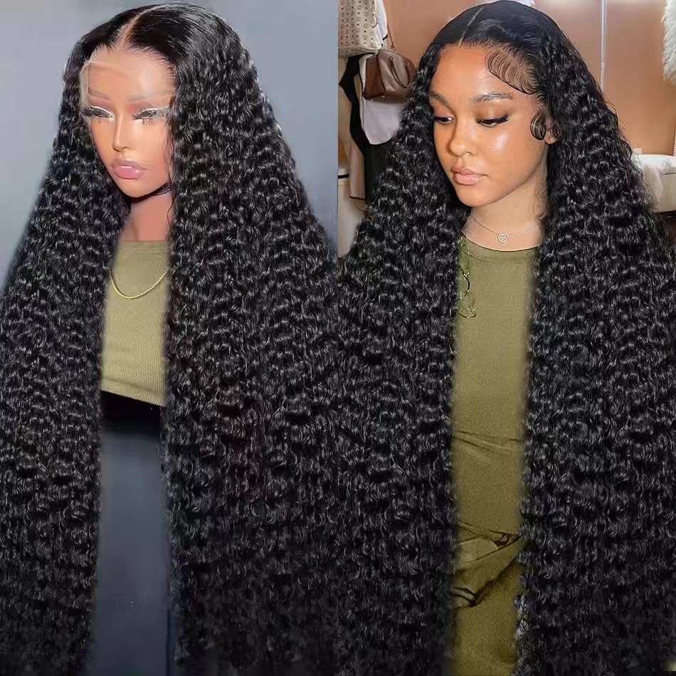 BJVT 13x6 deep wave lace front wig front view with natural hairline and 32-inch length.