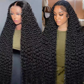 BJVT 13x6 deep wave lace front wig front view with natural hairline and 32-inch length.