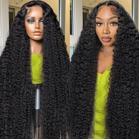BJVT 13x6 Deep Wave Lace Front Wig front view with natural hairline and volume for daily wear.