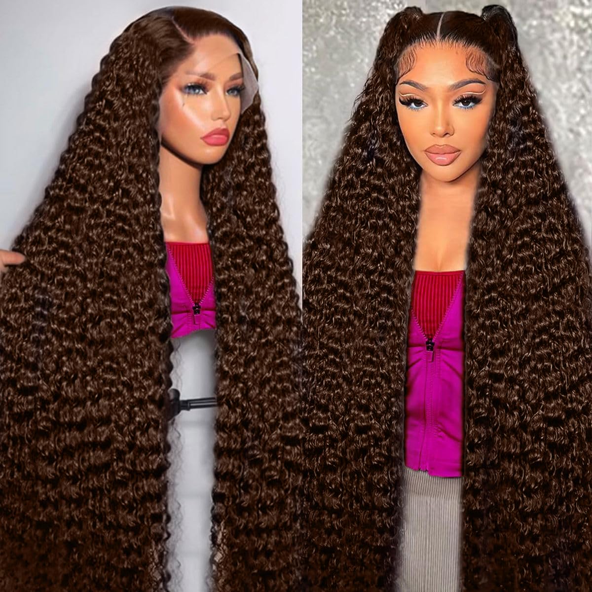BJVT 30 inch chocolate brown deep wave lace front wig with natural fall and volume