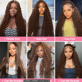 BJVT chocolate brown deep wave wig for women, 30 inches, versatile styling