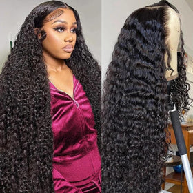 BJVT deep wave 13x6 lace front wig with 200 density for natural volume and styling versatility.
