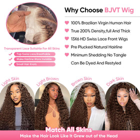 BJVT pre-plucked deep wave lace front wig in chocolate brown for ready styling