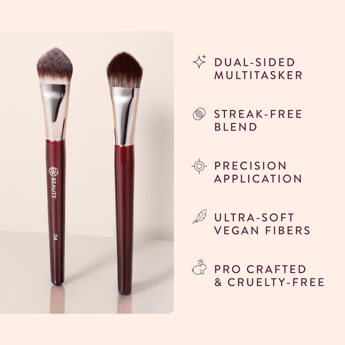 BK BEAUTY 114 dark-fiber end sets powder for a long-lasting finish.