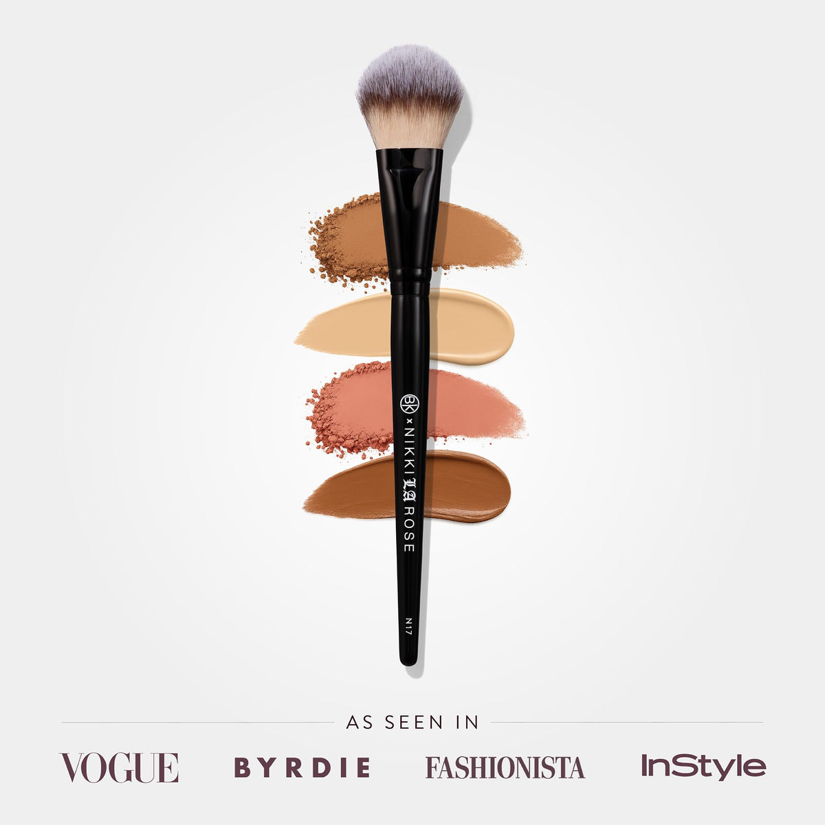 BK Beauty Nikki La Rose N17 soft vegan bristles deliver streak-free blending across liquids and powders.