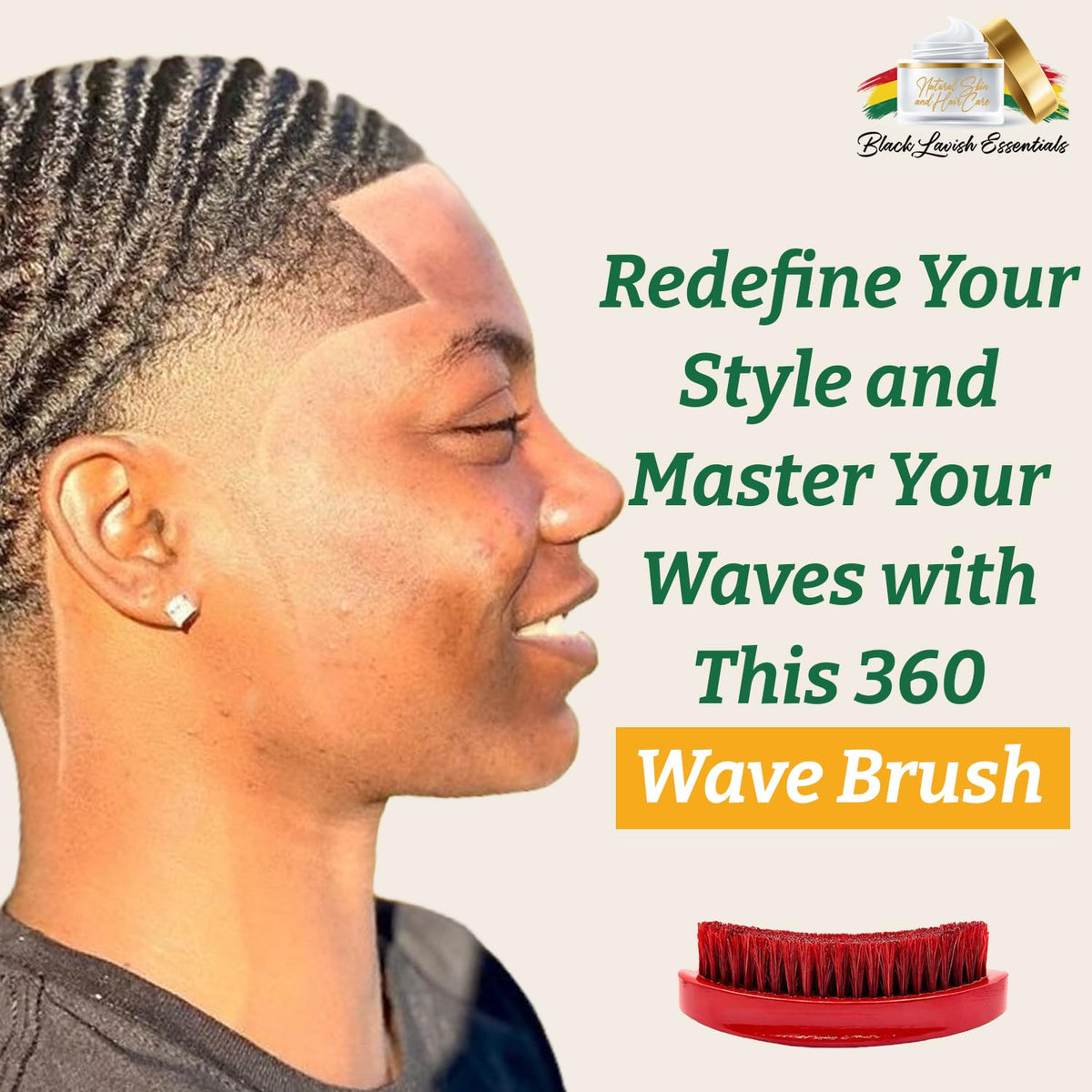 Black Lavish Essentials 360 Wave Brush wet hair use for versatile grooming