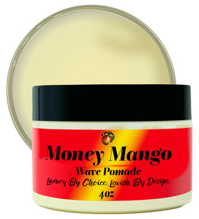 Black Lavish Essentials Money Mango Pomade 4oz packaging showcases premium ingredients and easy application.