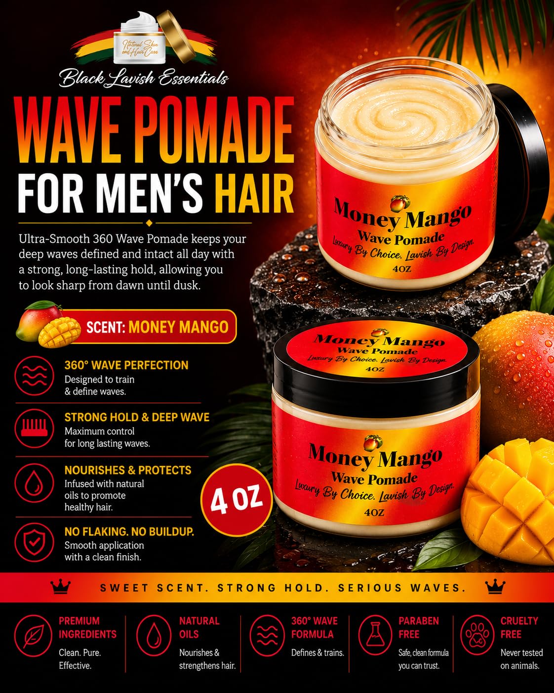 Money Mango Pomade scoop shows even distribution for effortless wave control.