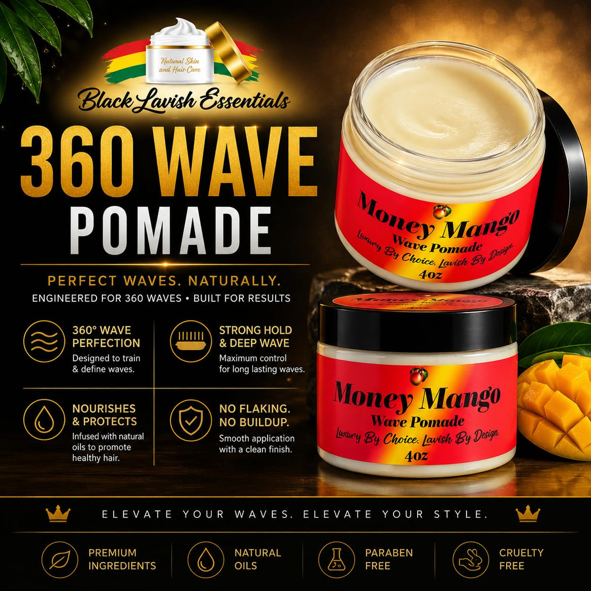 Money Mango Pomade texture demonstrates smooth, non-greasy feel for clean, defined waves.