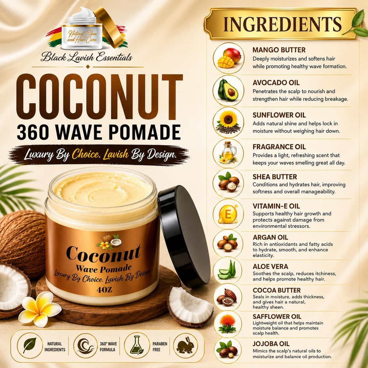 Black Lavish Essentials emphasizes natural ingredients like shea and mango butter