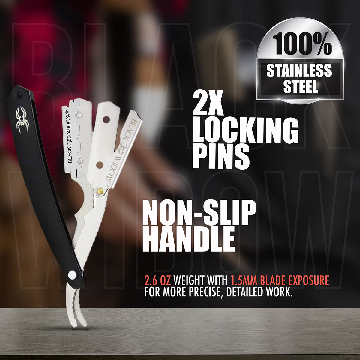 Black Widow includes 10 premium blades ready for precision shaves