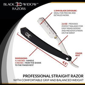 Black Widow razor edge close-up highlights sharp, ready-for-precision shaves
