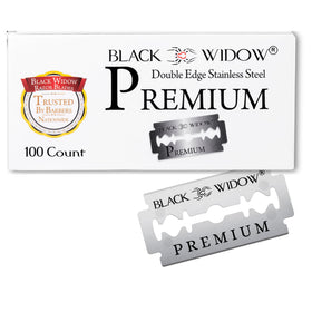 BLACK WIDOW premium double edge blades pack shot for a sharp, long-lasting shave