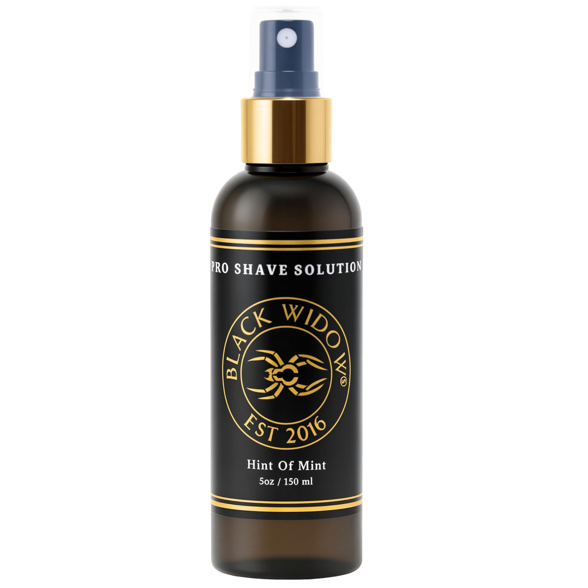 BLACK WIDOW Pro Shave Solution bottle pour shows precise, mess-free application for shaving.