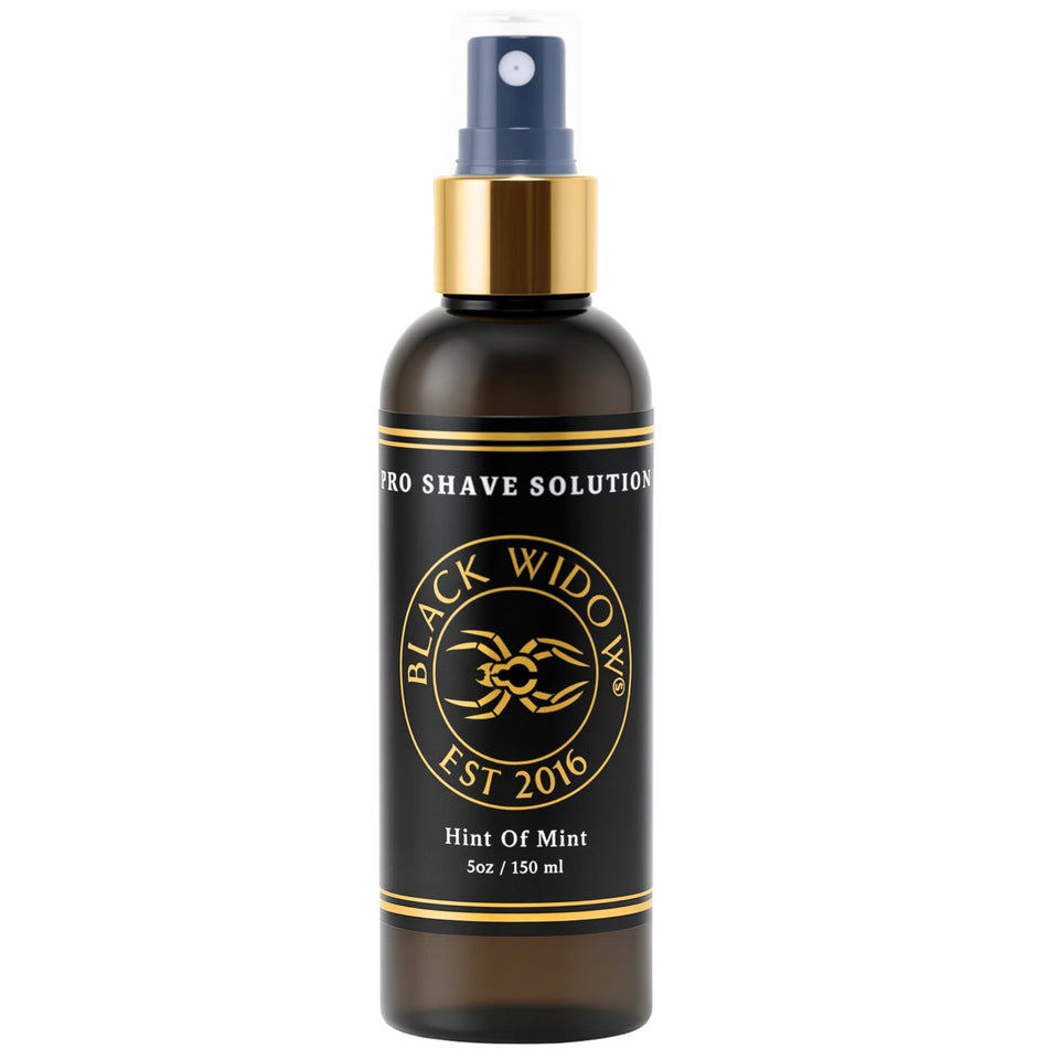BLACK WIDOW Pro Shave Solution bottle pour shows precise, mess-free application for shaving.