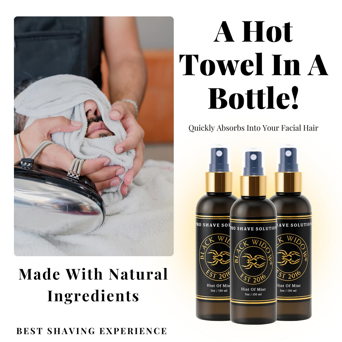 BLACK WIDOW Pro Shave Solution cruelty-free seal indicates guilt-free grooming.