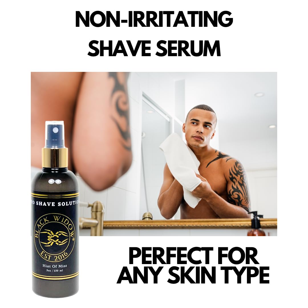 BLACK WIDOW Pro Shave Solution mint hint close-up highlighting refreshing aroma.