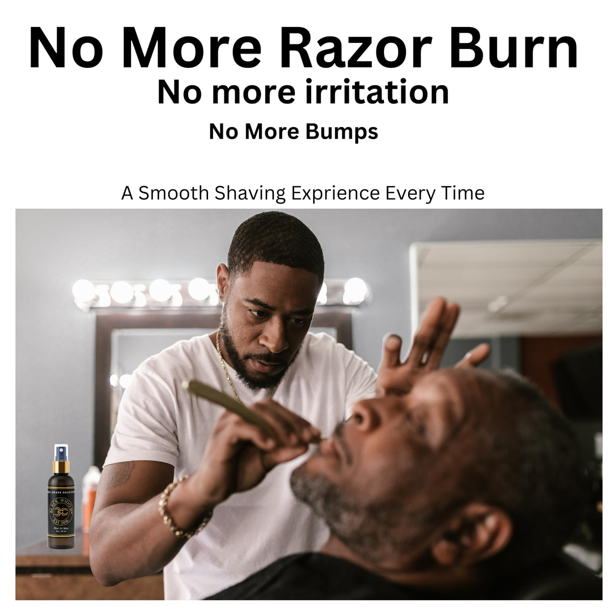 BLACK WIDOW Pro Shave Solution USA-made badge signals quality and ethical production.