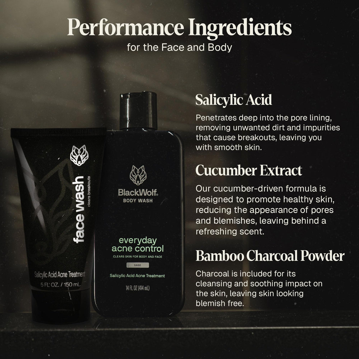 Black Wolf Charcoal Body Wash foam pump illustrates refreshing cleanse after workouts