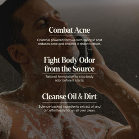 Close-up of Black Wolf Charcoal Face Wash foam shows gentle exfoliation