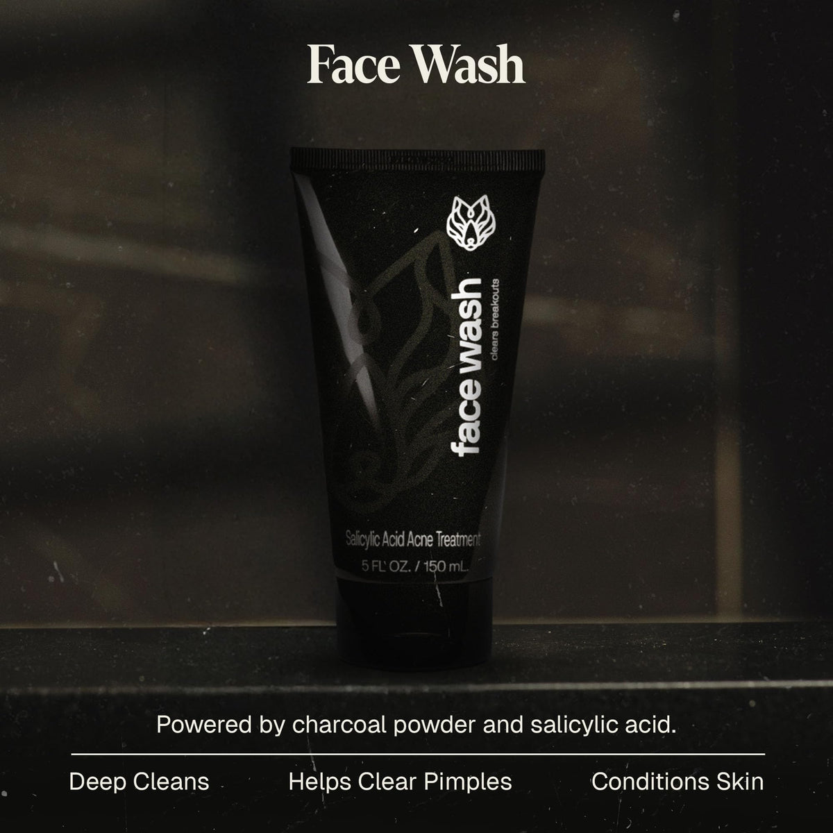 Black Wolf charcoal face wash lather demonstrating cleansing for clear pores.