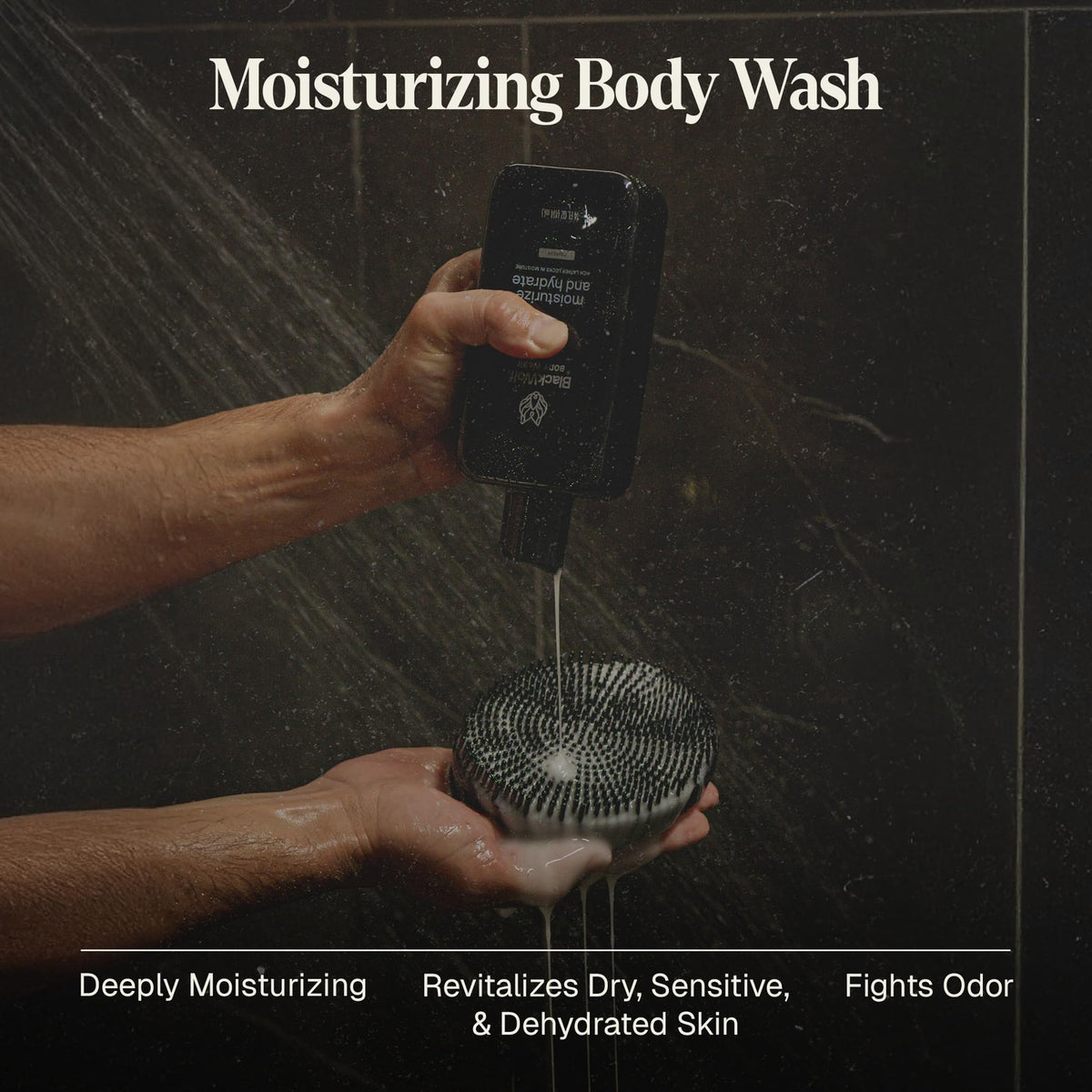 Black Wolf foaming lather showcasing rich cleansing for daily shower routines.