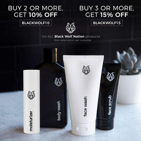 Black Wolf grooming essentials display signals a simple, effective routine
