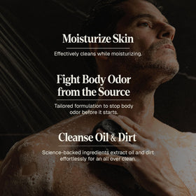 Black Wolf man shower scene highlighting refreshing, non-greasy hydration.