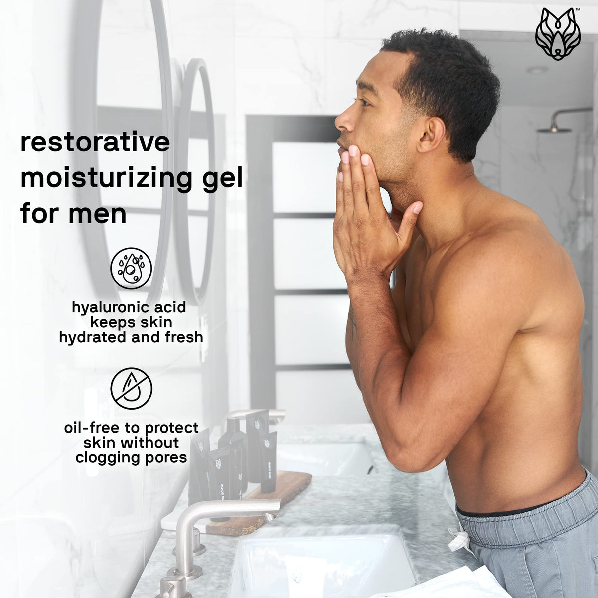 Black Wolf moisturizing gel texture closeup reveals light, oil-free hydration for oily skin