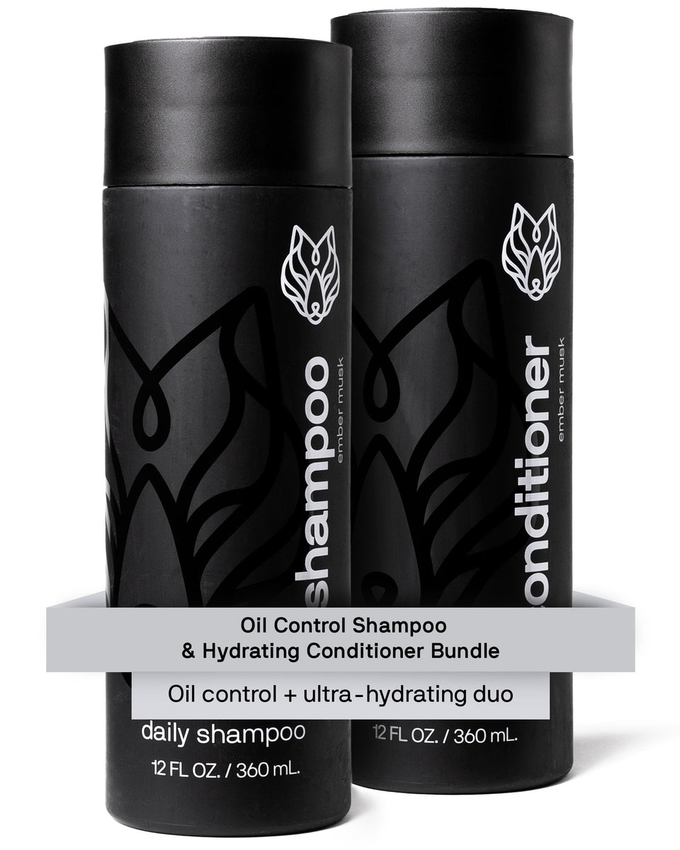 Black Wolf shampoo oil-control bottle for deep scalp cleanse and oil reduction.