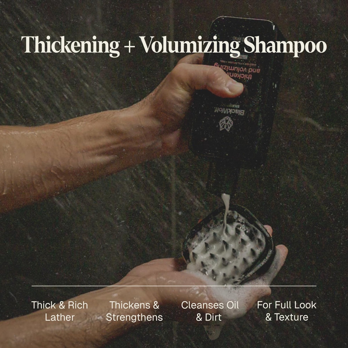 Black Wolf Volume Shampoo lather adds body without weighing hair down