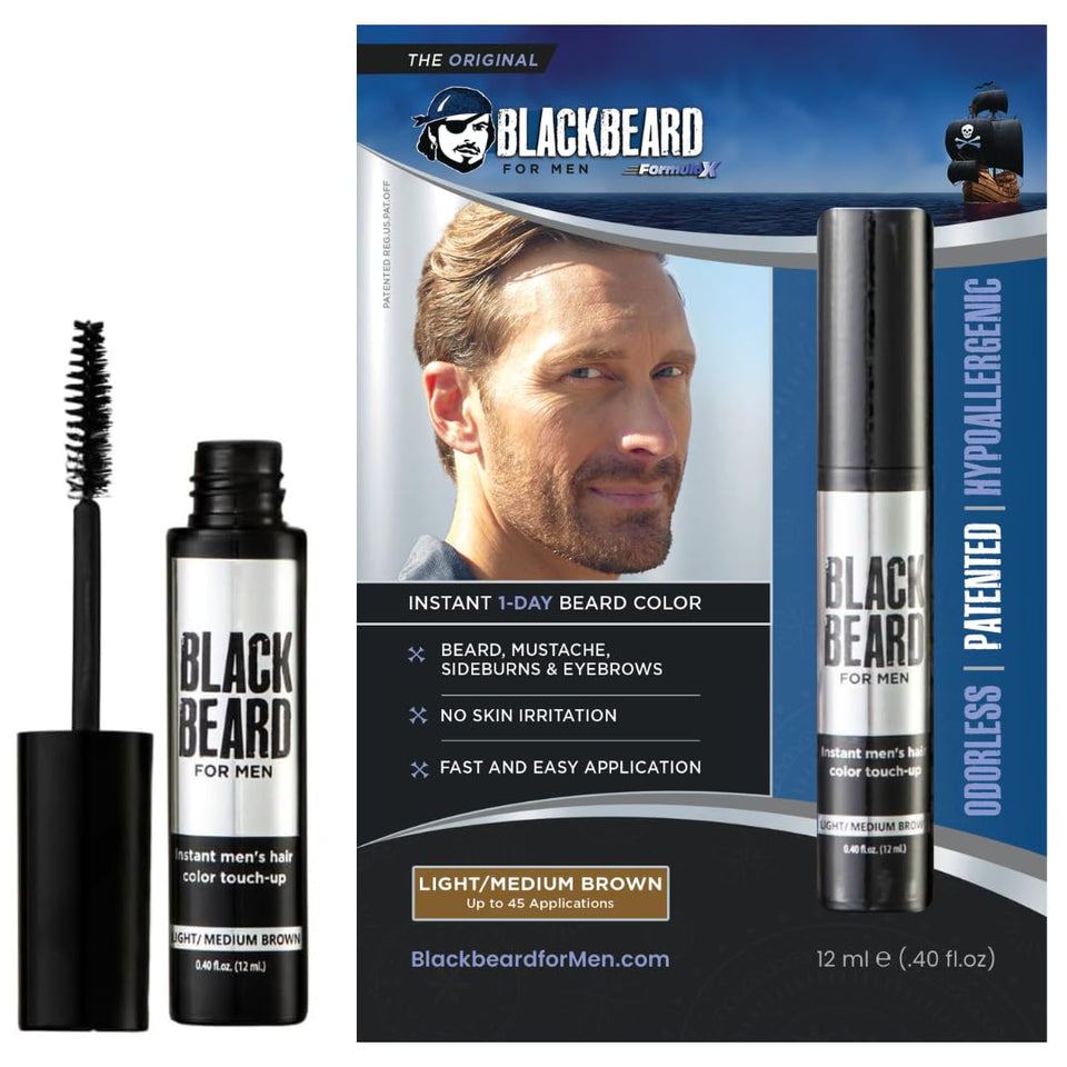 Blackbeard for Men beard color brush-on application shows instant color with day-long finish