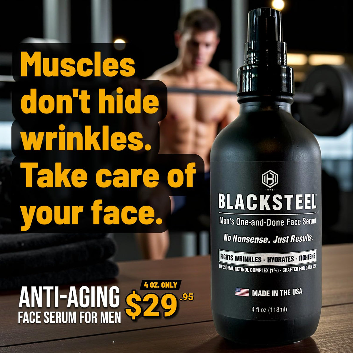 BLACKSTEEL bottle label highlights Green Tea for daily environmental protection.