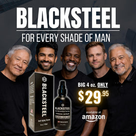 BLACKSTEEL serum texture on skin during application feels light and non-greasy.