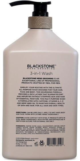Blackstone 3-in-1 wash rich lather close-up for a refreshing cleanse.