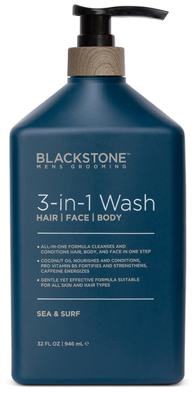Blackstone Sea & Surf 3-in-1 packaging display highlights USA-made, paraben-free formula.