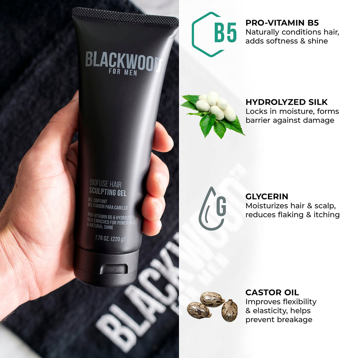 Blackwood For Men BioFuse Botanical Boost component image emphasizing conditioning and shine