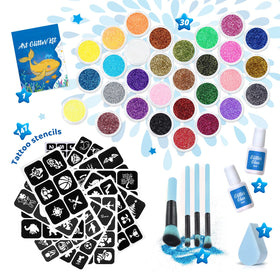 Bledras 30 colors color swatches show glitter options for playful designs.